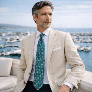 Vintage Talbots Studio Silk Tie – Made in USA Green Geometric Designer Necktie